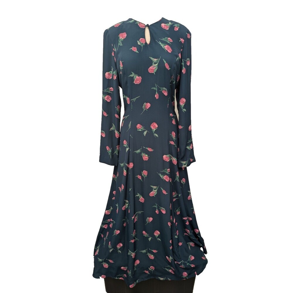 Vintage Coldwater Creek Blue Floral Rose Floor Length Dress sz 4 Bridesmaid Boho